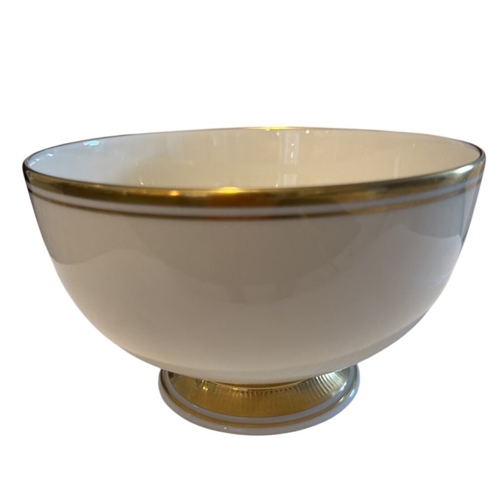 Lenox Vintage 24K Gold Trim Ivory China Footed Bowl Holiday Entertaining 6.75in